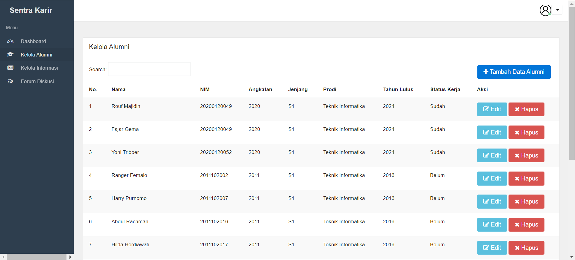 Manage Alumni Data